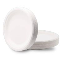 Тарелка одноразовая мелкая d225 мм, бел. целл., 6 шт/упак "GREEN MYSTERY" 132 шт/кор РОССИЯ