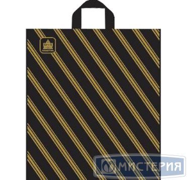Пакет 400х440 мм, 43 мкм с петлев. ручками, диз. "Золотая полоса New", ПНД, 50 шт/упак "Тикопластик" 300 шт/кор РОССИЯ ПТЛ00619 / н00095173