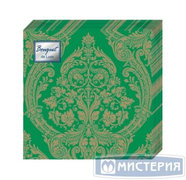 Салфетки 240х240 мм 3-сл., диз. "Royal.Золото на зеленом", зелено-золот., бум., 25 шт/упак "Bouquet" 15 упак/кор РОССИЯ 37240