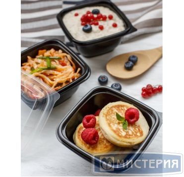 Контейнер 375 мл 1-секц. 126х126х51,5 мм, без крышки, черн., ПП, 50 шт/упак "ПолиЭр" 500 шт/кор РОССИЯ К-1212-375 черн ПП