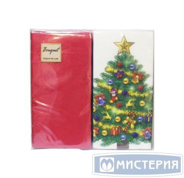 Салфетки 330х330 мм 2-сл., диз. "Новогодняя ель на красном", разноцв., бум., 20 шт/упак "Bouquet" 15 упак/кор РОССИЯ 42476