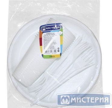 Набор одноразовой посуды "Пикник Мистерия" [12 стак. 200 мл, ПП+12 тар. d205 мм, ПС+12 вил.] 15 упак/кор РОССИЯ 187320