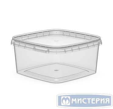 Контейнер под пресервы и мёд, 600мл, "банка", "квадрат" 130x130x61 мм, контр. замок, полупрозрачный, ПП