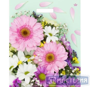 Пакет 380х450 мм, 60 мкм с проруб. ручками, диз. "Нежные герберы", ПВД, 50 шт/упак "Тикопластик" 500 шт/кор РОССИЯ н00229387