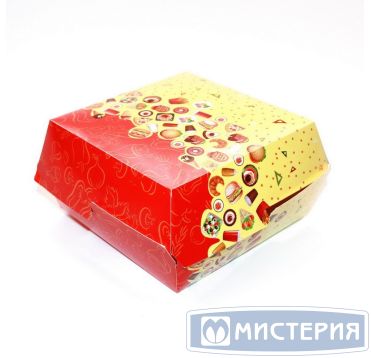 Картонная коробка для бургера, с печатью, 110х110х60 мм, Рог изобилия