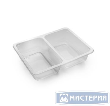 Контейнер под запайку 800[555+245] мл, 2-секц. 190х144х45 мм, прозр., ПП, 50 шт/упак "ПолиЭр" 300 шт/кор РОССИЯ К-190х144х45Г-2/30 прозр