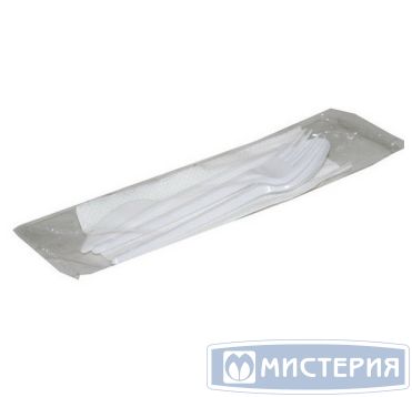 Комплект столовых приборов №4 [лож.ст.+ вил.+ нож: 165 мм, бел., ПС+ салф.], 300 шт/кор 300 шт/упак РОССИЯ 501423