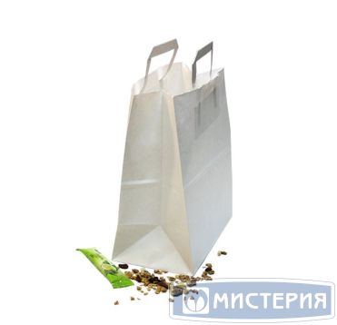 Пакет [240+140]х280 мм с плоск. ручками, бел., бум., 300 шт/кор 300 шт/упак РОССИЯ 006-000001-001
