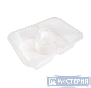 Контейнер под запайку 650[60+2х295] мл, 3-секц. 187х137х45 мм, прозр., ПП, 50 шт/упак "ПолиЭр" 400 шт/кор РОССИЯ К-187*137*45-2/50С проз.(соус. в центре)
