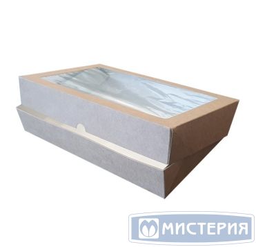 Контейнер 1450 мл, 260х150х40 мм, с окном, неразъем.крышка, крафт-бел., карт., 25 шт/упак "OSQ" Eco TaBox Pro 200 шт/кор РОССИЯ ECO TABOX PRO 1450 (200)